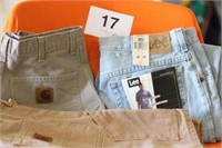 LEE JEANS, 36 X 30, 2 PR OF CARHART SHORTS