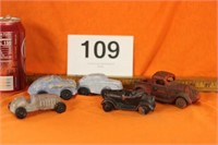 OLDER TOY CARS, SOME CHALK, SOME METAL