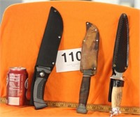 3) LARGE KNIVES WITH SHEATHS
