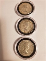 2-1957 & 1-1960 Elizabeth II 1/2 Silver Dollars