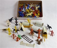 Vintage Cowboys Indians Plastic Toy Soldiers-Marx