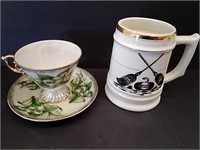 Vintage Tea Cup & Saucer, Retro Curling Stien