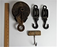 Group of Vintage Pulleys with Hooks