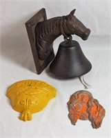 Cast Iron Horse Head Bell, Dog Plaque, Wall Pocket