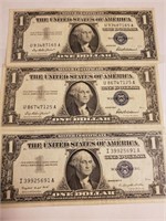 2 - $1 1957 & 1 - $1 1957A UC Silver Certificates