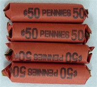 US Wheat Pennies- 4 Unsearched  Coin Rolls