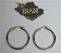 Sterling Silver Jewelry Iran Pendant & Hoop Earing