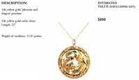 14k gold phoenix and dragon pendant