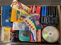 (2 BOXES) OFFICE SUPPLIES - PENS, PAPERCLIPS,