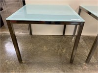 CHROME BASE TABLE WITH FROSTED GLASS TOP