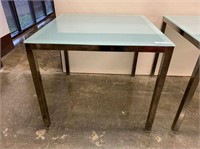 CHROME BASE TABLE WITH FROSTED GLASS TOP