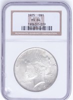 Coin 1925-P Peace Silver Dollar - NGC MS64