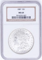 Coin 1887-P Morgan Silver Dollar NGC MS 64