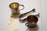 SILVER PLATE CUPS AND TONGS