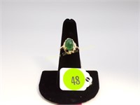 14K CI mark Jade & 3 small diamonds Size 6 1/4