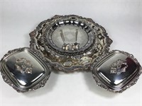 4 Silverplate Trays + 2 Covered Dishes
