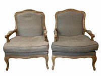 Gray Upholstered Wooden Arm Chairs