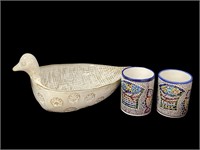 Ceramic Bird Bowl and Mugs