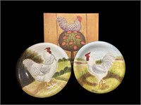 Sakura Rooster Plates and Canvas Wall Art