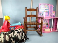 Child's rocker, blanket, Fisher Price ride on