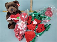 Valentine plush toys & roses NWT