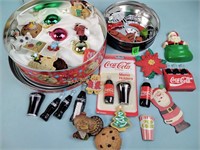 Coca-Cola magnets and other magnets, tins