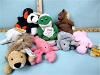 Plush animals, some Russ - with wear, with tags