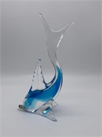 Blue Art Glass Dolphin Fish Paperweight