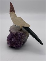 Gemstone & Amethyst Geode Cockatiel Figurine