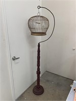 Tall Vintage Birdcage w/ Wooden Stand