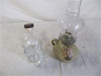 Oil Pottery Finger Lamp & Tequila Skull Bottle