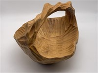 Vintage Hand Carved Wooden Basket