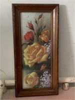 Vtg Framed Roses Lithograph