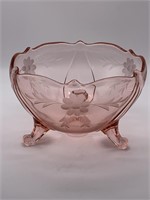 Antique Pink Depression Glass Etched Bowl