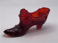 Vintage Fenton Amberina Rose Shoe