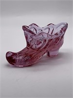 Fenton Art Glass Handpainted Cranberry Shoe