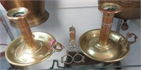 Candle Snuffer & 2 Brass Chamber Sticks
