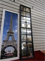 Framed Eiffel tower print, wall hanging mirror.