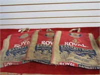 (3)Vintage Burlap royal basmati rice bags.