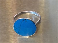 Sterling Silver Round Turquoise Cabochon Ring