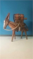 Wooden carved donkey with liquor Barrel on back