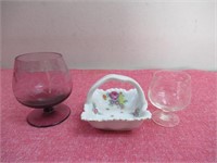 Mini lot  tiny Basket Stamp Japan & sherry Glass