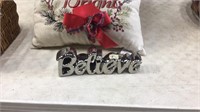 Christmas basket, pillow, believe
