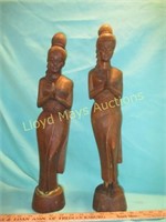Pair of Vintage Native Carved Wood Female Statues