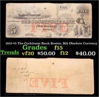 1853 $5 The Cochituate Bank Boston, MA Obsolute Cu