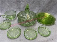 Lot of green depression glass