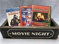 Movie Night wooden box & 3 DVD movies