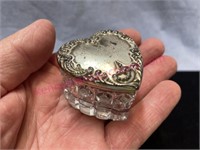 Small dainty glass heart box & sterling lid