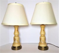 Pair of Hand Painted Glass/Brass Lamps