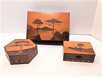 Three Inlaid Wood Boxes